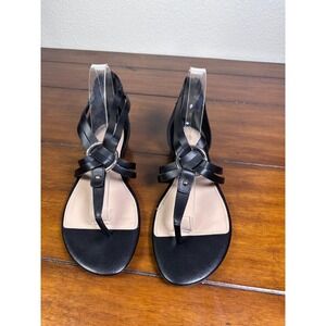 Essex Lane T-Strap Sandals Women 10 Black Silver Ring Hardware Back Zip Flat